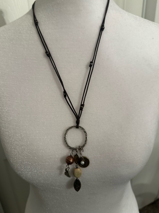 Silpada Jewelry - Silpada Leather Cord Pendant Necklace with Brown and Cream Charms